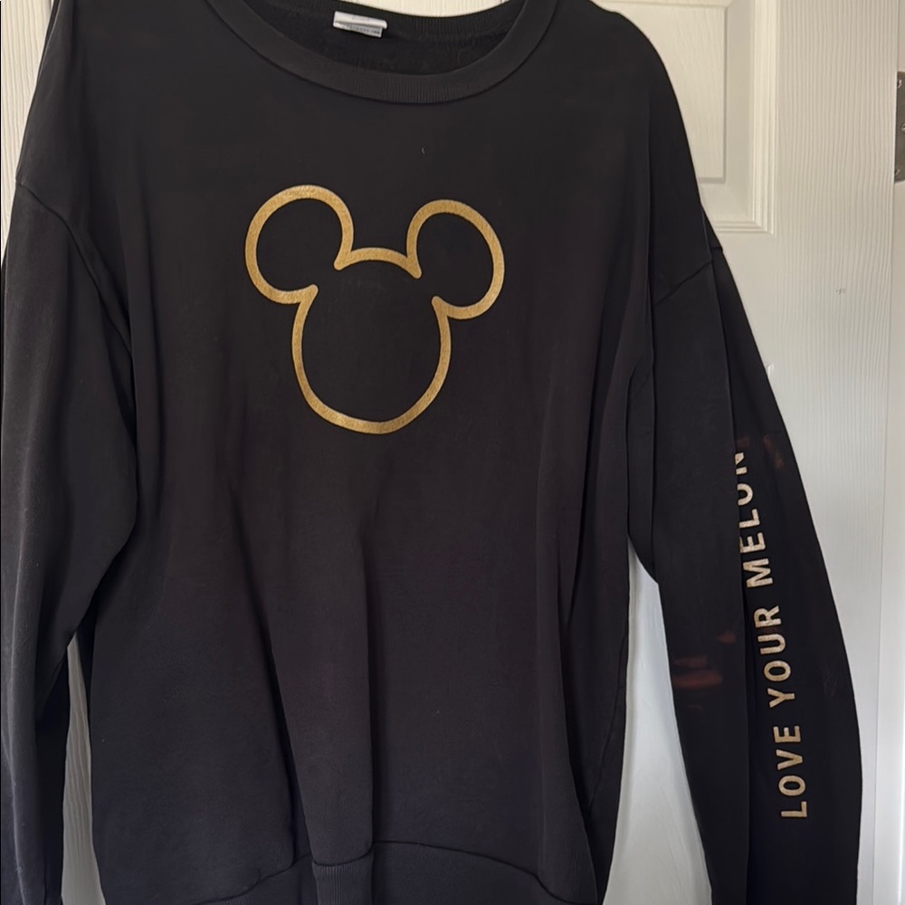 Love Your Melon Disney Crew Neck Sweatshirt with Gold Mickey Mouse Design